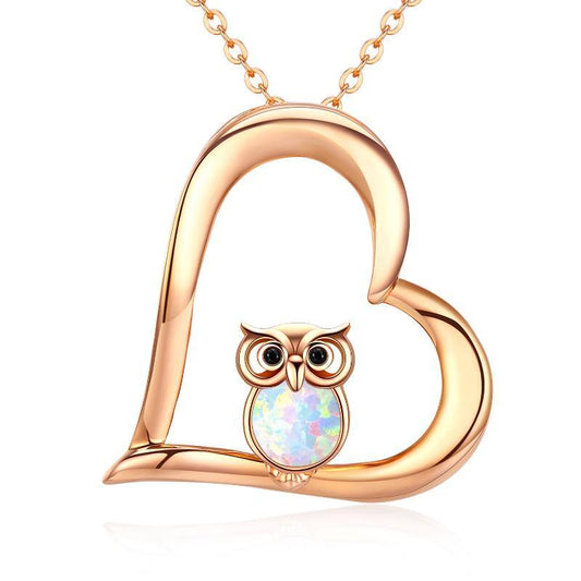 18K sterling silver rose gold plated owl necklace