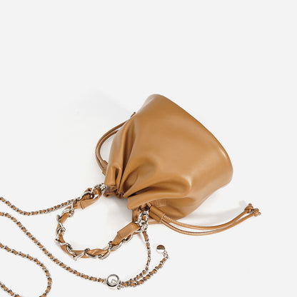 Drawstring leather shoulder bag