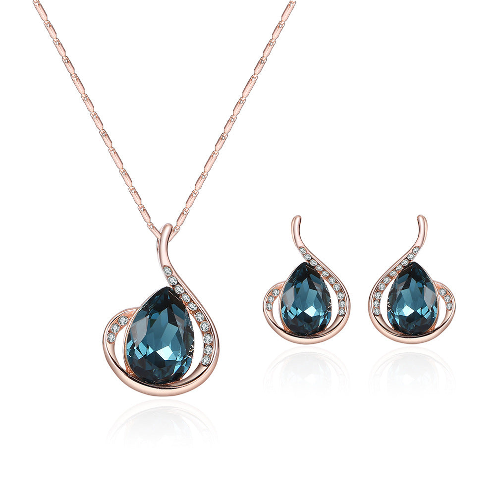 Two piece jewelry set with crystal diamond necklace and earrings