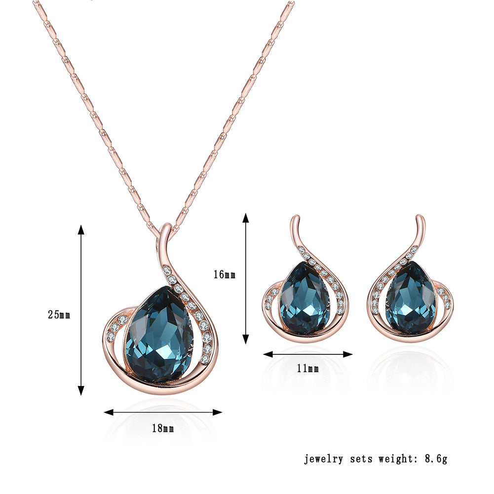 Two piece jewelry set with crystal diamond necklace and earrings