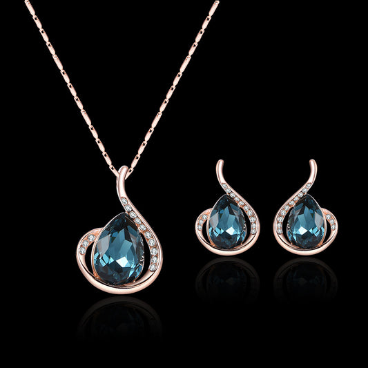 Two piece jewelry set with crystal diamond necklace and earrings