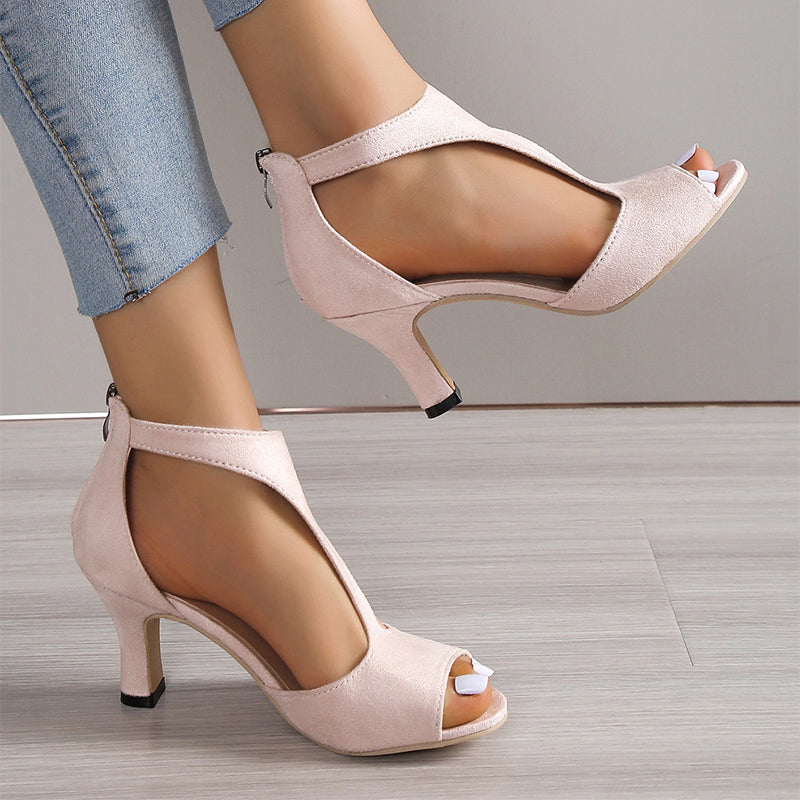 Sandal PEEP TOE with medium heel and zipper in the back