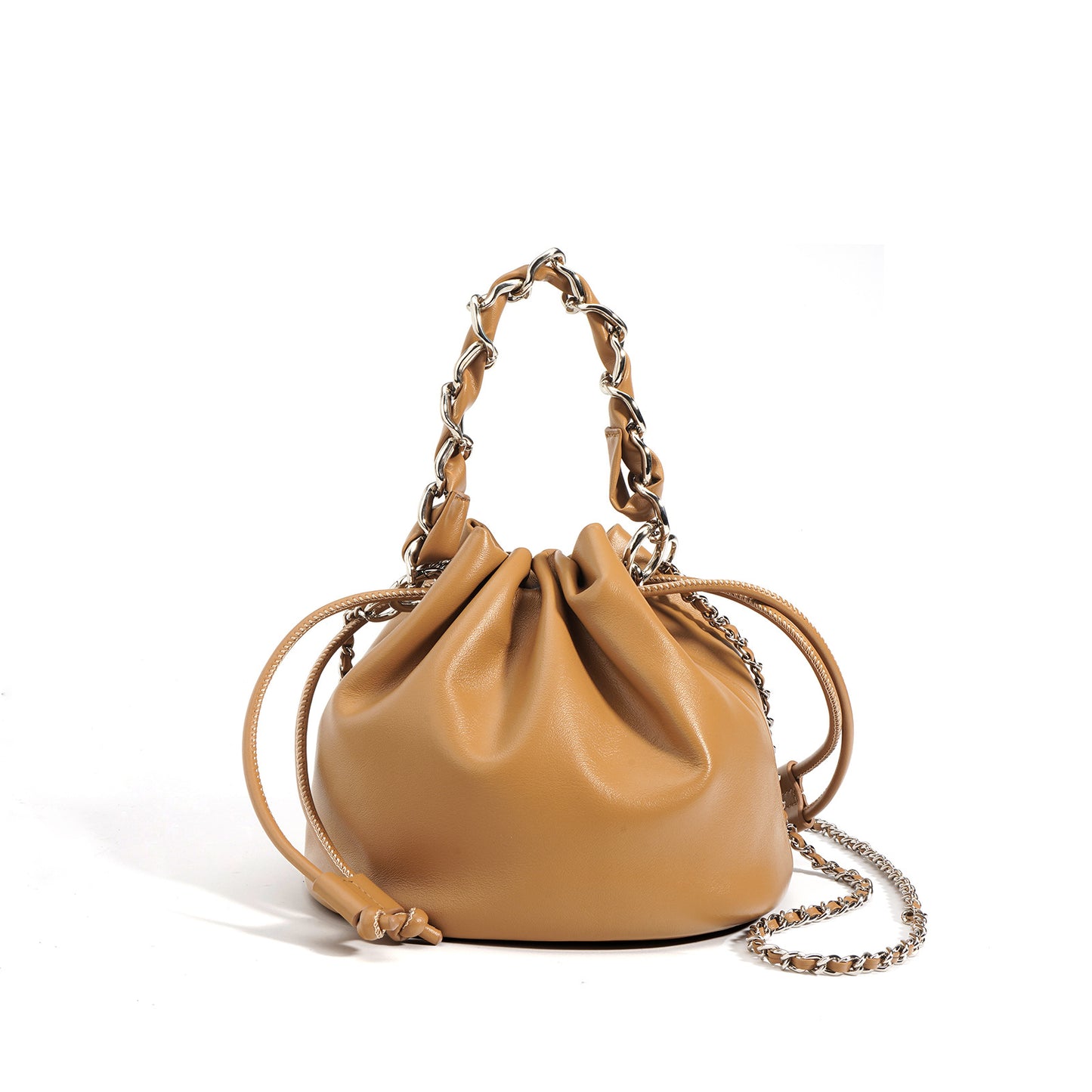 Drawstring leather shoulder bag