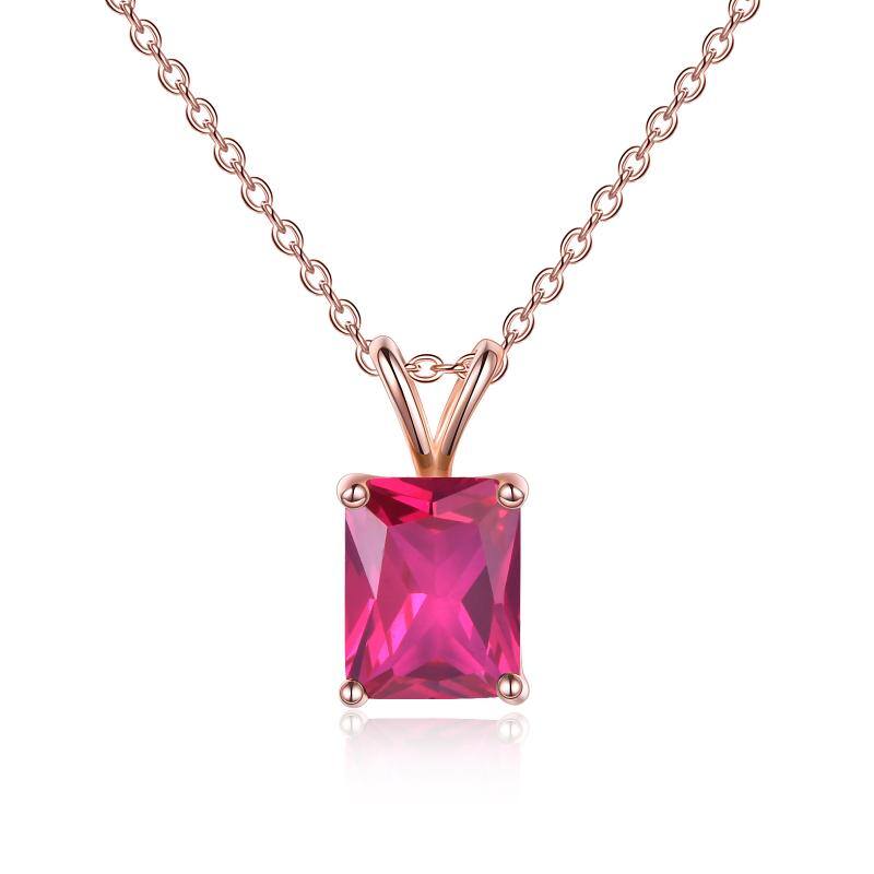 Rose Gold Plated S925 Sterling Silver Square Cut Birthstone Necklace