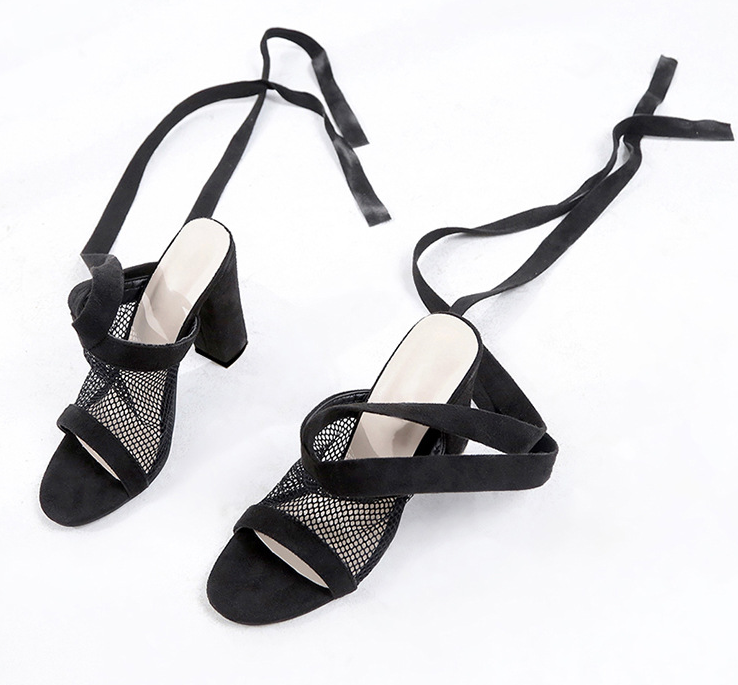 Sandals Bandage Flock Cross Strap Up High Heels