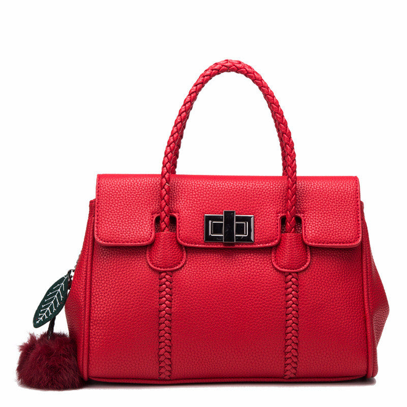 Leather handbag lychee pattern