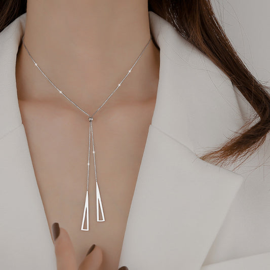 Sterling Silver Geometric Triangle Necklace for Women - About Wish