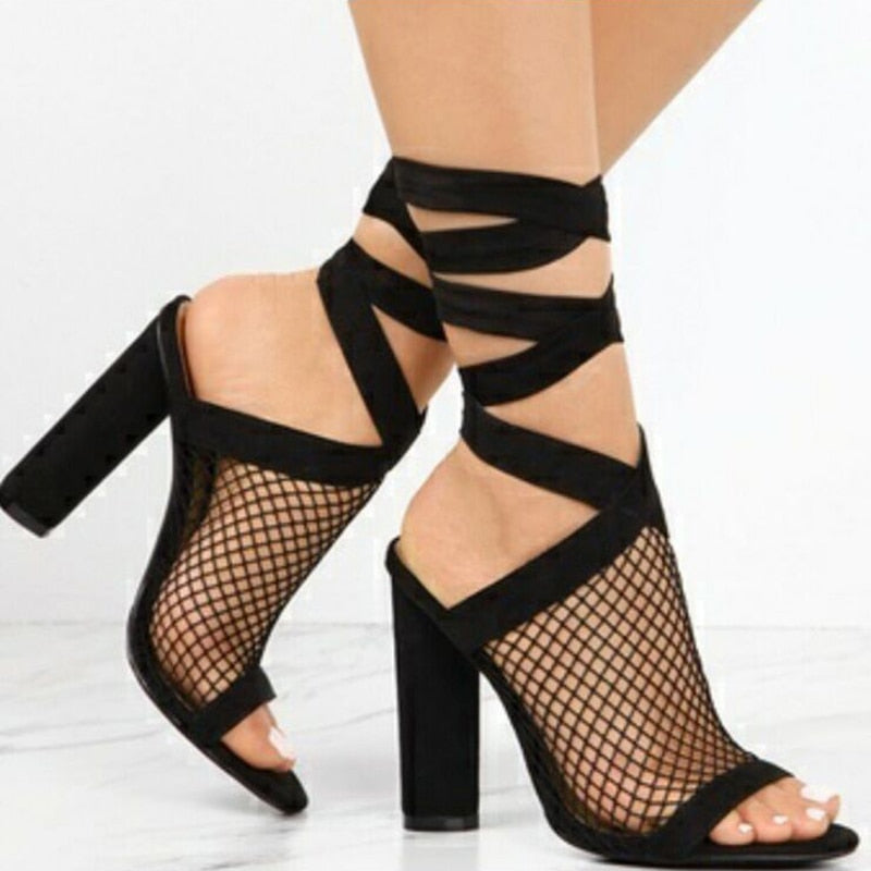 Sandals Bandage Flock Cross Strap Up High Heels