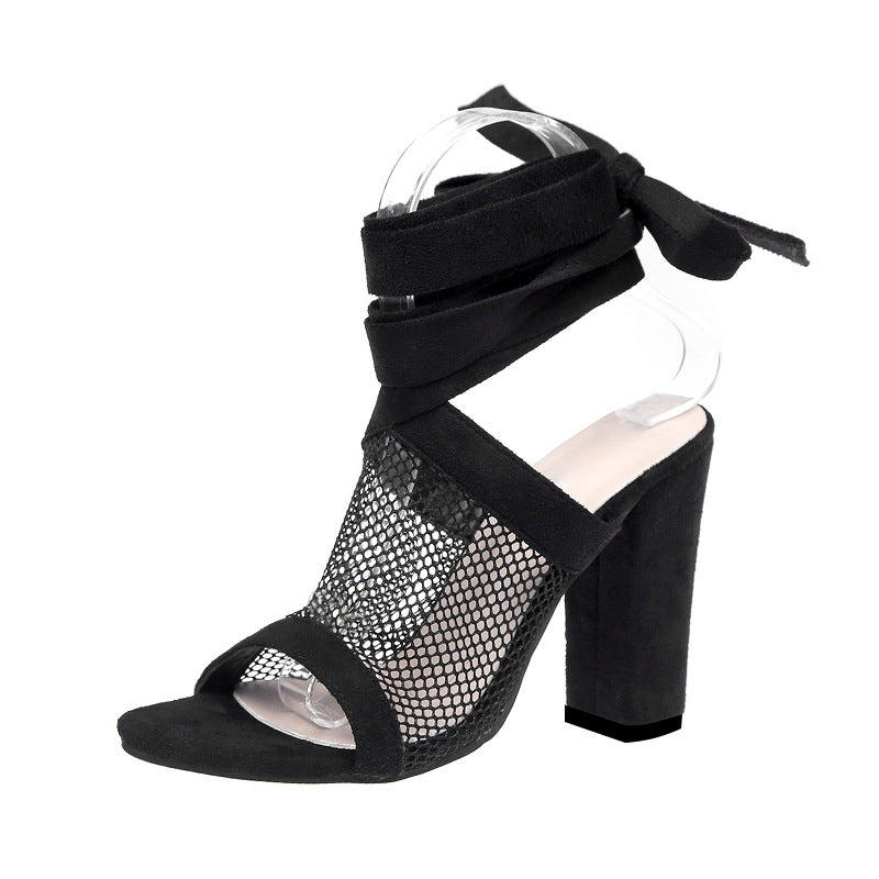 Sandals Bandage Flock Cross Strap Up High Heels