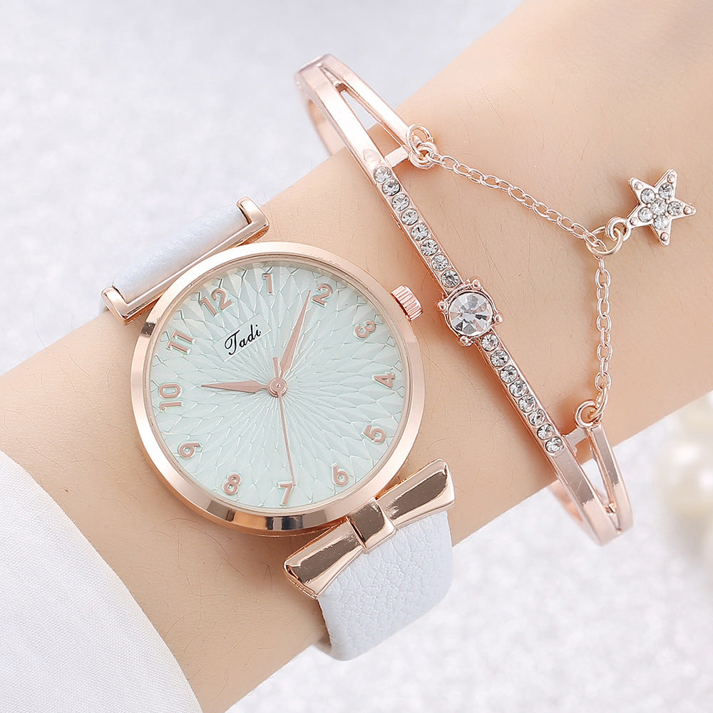 Premium women's leather and metal watch with bracelet set