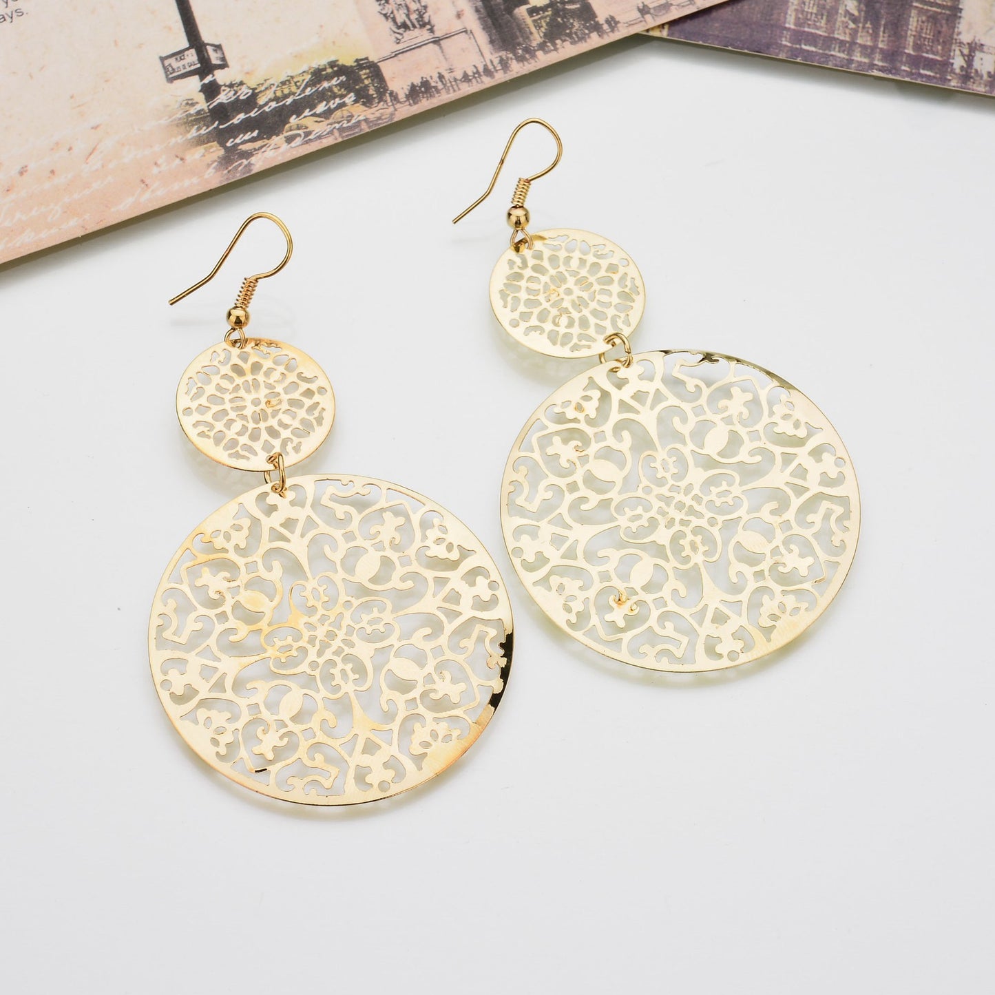 Womens Round Hollow Gold Filled Dangle Earrings - About Wish