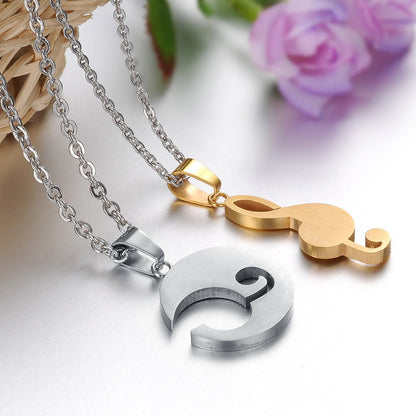 Pure Steel With Chain Titanium Steel Couple Necklace
