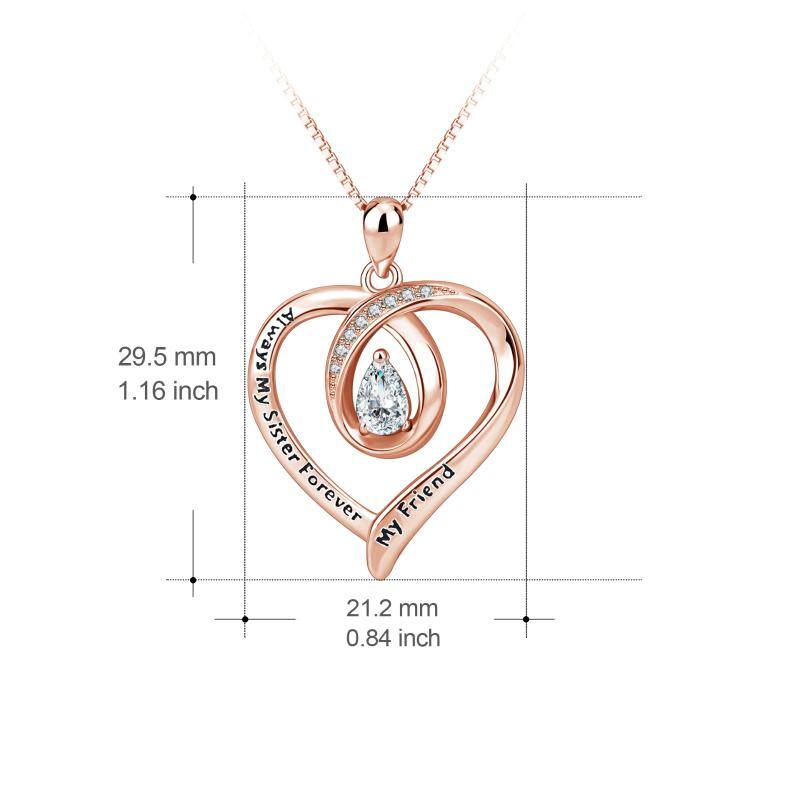 925 Silver Heart-Shaped Always My Sister Forever My Friend Zircon Pendant Necklace