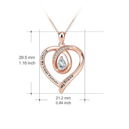 925 Silver Heart-Shaped Always My Sister Forever My Friend Zircon Pendant Necklace