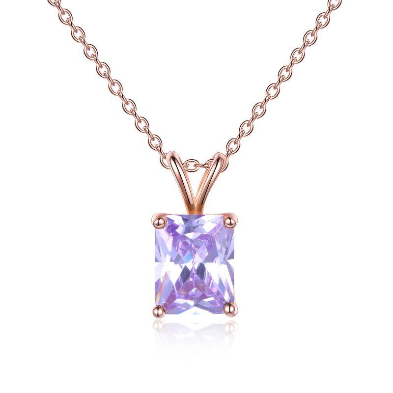 Rose Gold Plated S925 Sterling Silver Square Cut Birthstone Necklace