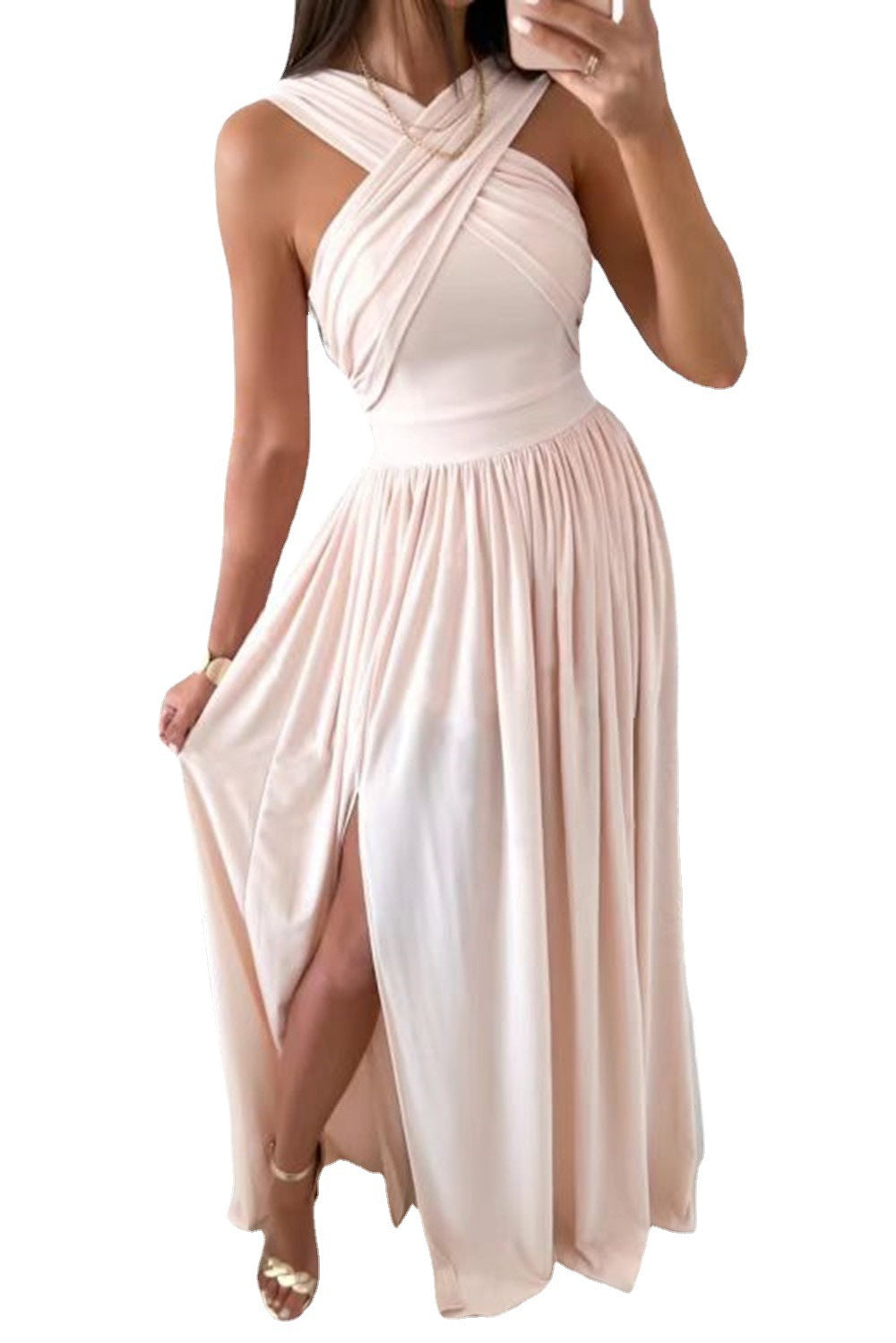 Sleeveless Neck Hanging Back Dress