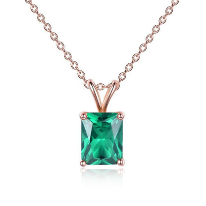 Rose Gold Plated S925 Sterling Silver Square Cut Birthstone Necklace