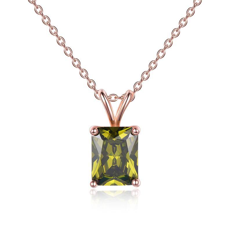 Rose Gold Plated S925 Sterling Silver Square Cut Birthstone Necklace