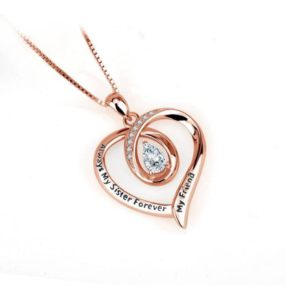 925 Silver Heart-Shaped Always My Sister Forever My Friend Zircon Pendant Necklace