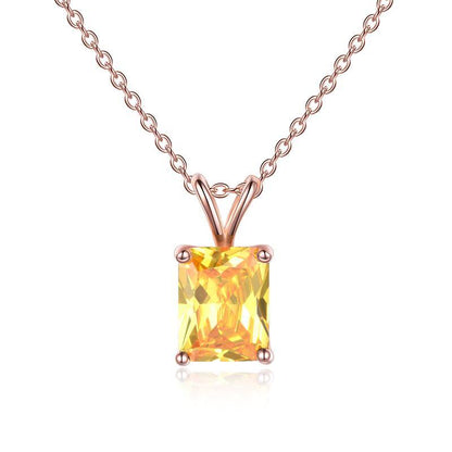 Rose Gold Plated S925 Sterling Silver Square Cut Birthstone Necklace