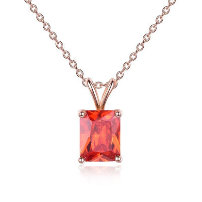 Rose Gold Plated S925 Sterling Silver Square Cut Birthstone Necklace