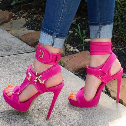 Buckle Super High Heels Waterproof Platform