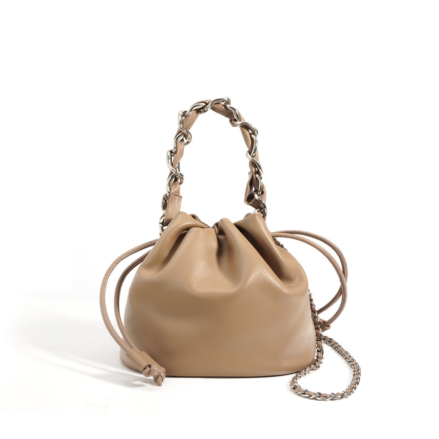 Drawstring leather shoulder bag