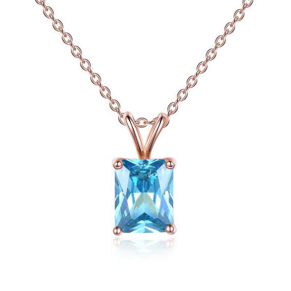 Rose Gold Plated S925 Sterling Silver Square Cut Birthstone Necklace