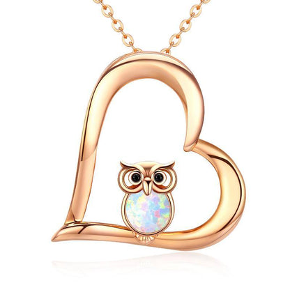 18K sterling silver rose gold plated owl necklace