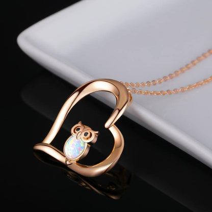 18K sterling silver rose gold plated owl necklace