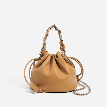 Drawstring leather shoulder bag