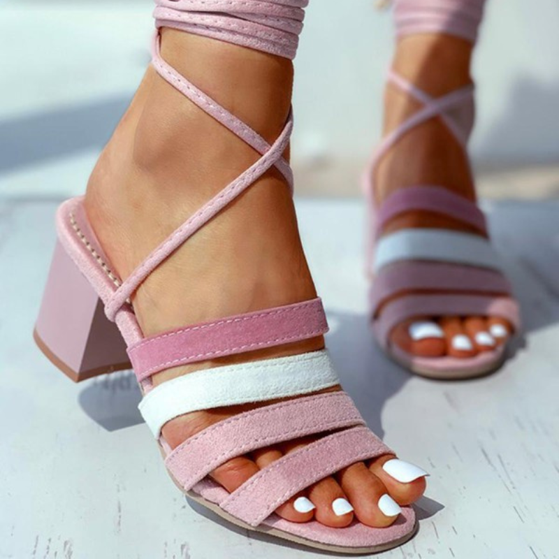 Thick heel sandal with ankle strap