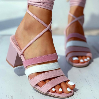 Thick heel sandal with ankle strap