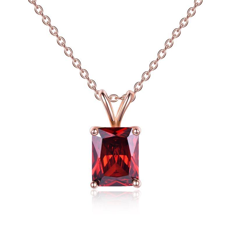 Rose Gold Plated S925 Sterling Silver Square Cut Birthstone Necklace