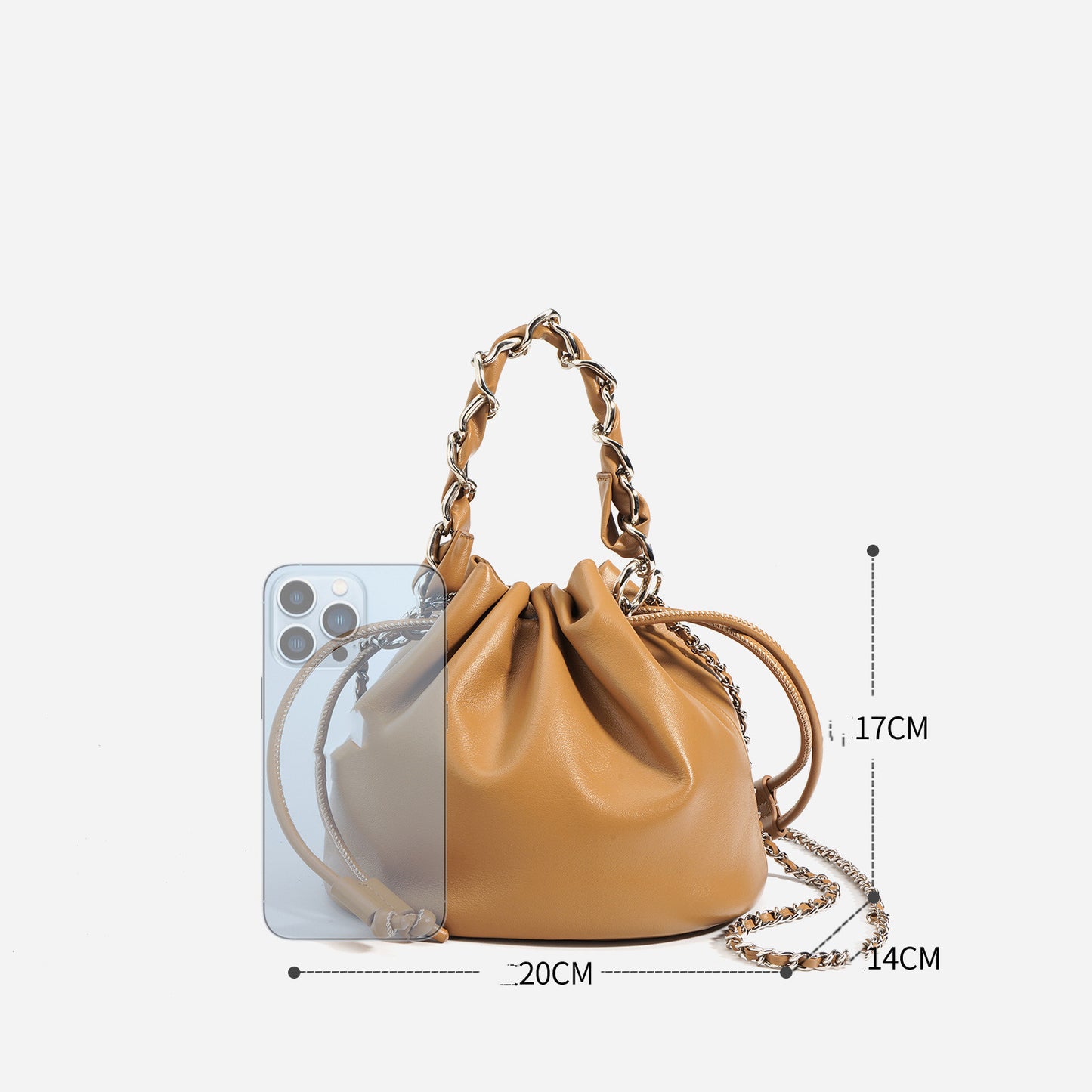 Drawstring leather shoulder bag