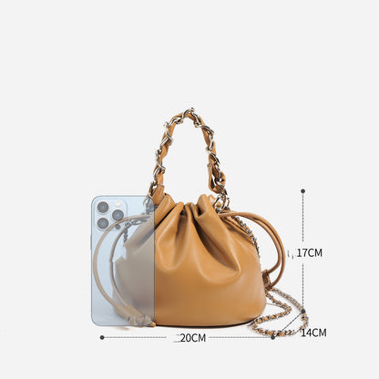 Drawstring leather shoulder bag