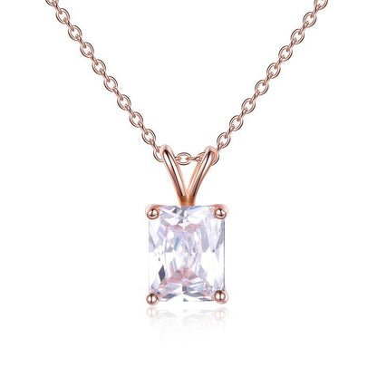 Rose Gold Plated S925 Sterling Silver Square Cut Birthstone Necklace