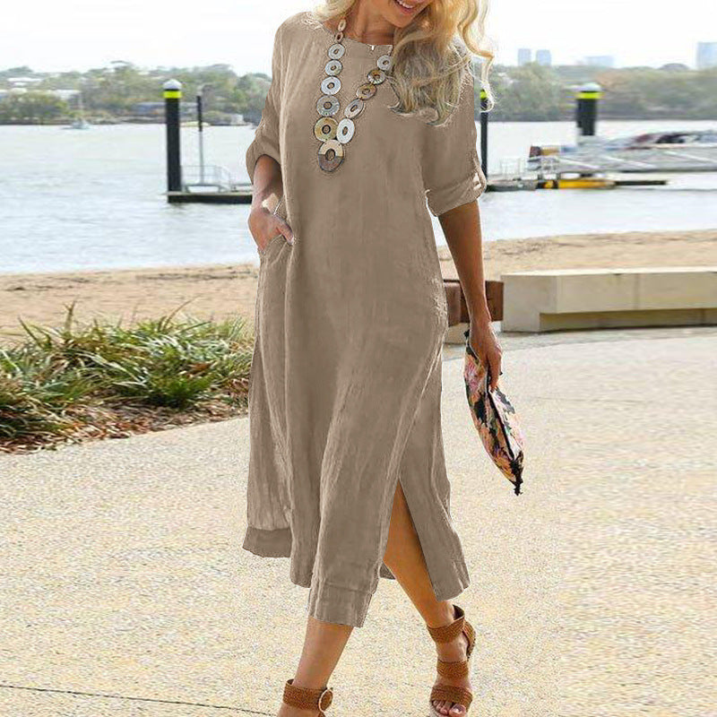 American Casual Retro Long Shirt Dress