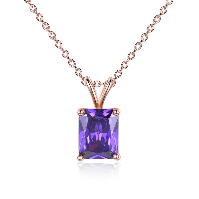 Rose Gold Plated S925 Sterling Silver Square Cut Birthstone Necklace