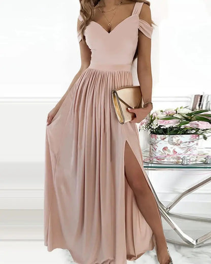 long flowy dress with v-neck and spaghetti straps