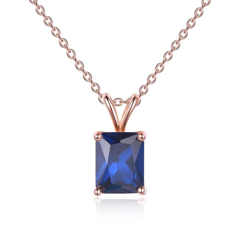 Rose Gold Plated S925 Sterling Silver Square Cut Birthstone Necklace