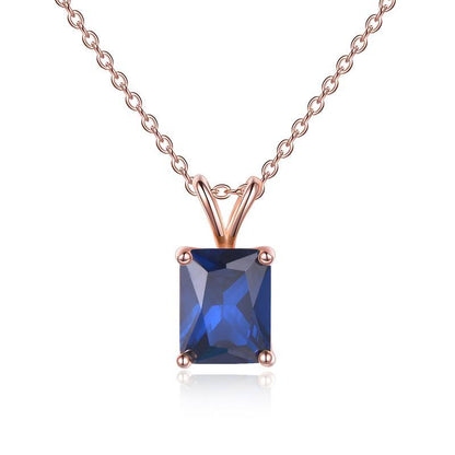 Rose Gold Plated S925 Sterling Silver Square Cut Birthstone Necklace