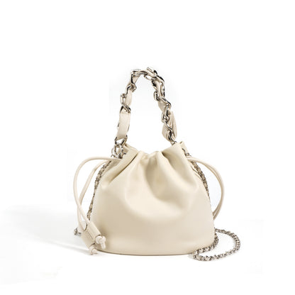 Drawstring leather shoulder bag