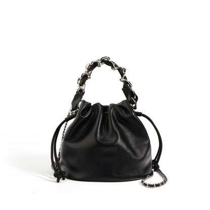 Drawstring leather shoulder bag