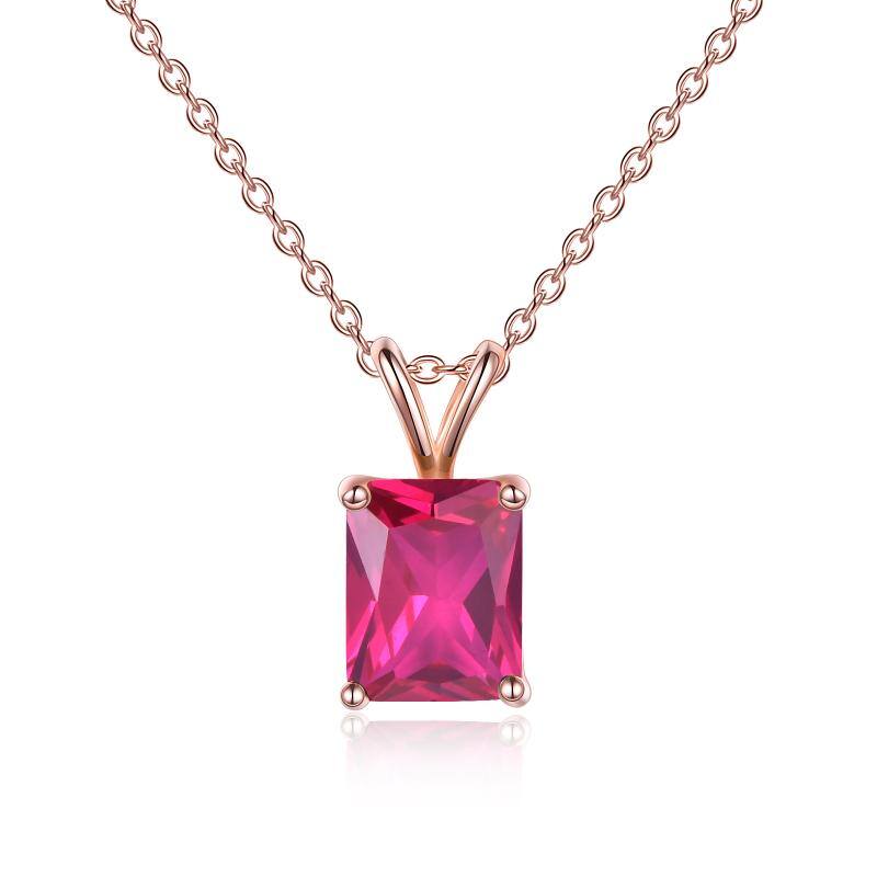 Rose Gold Plated S925 Sterling Silver Square Cut Birthstone Necklace