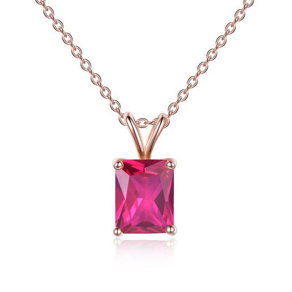 Rose Gold Plated S925 Sterling Silver Square Cut Birthstone Necklace