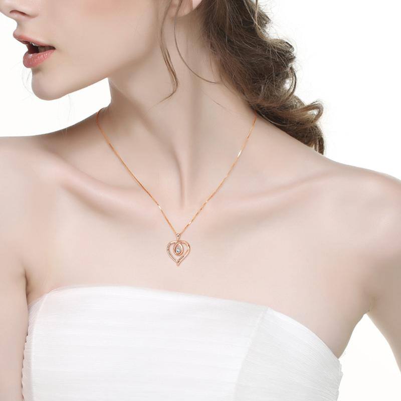 925 Silver Heart-Shaped Always My Sister Forever My Friend Zircon Pendant Necklace