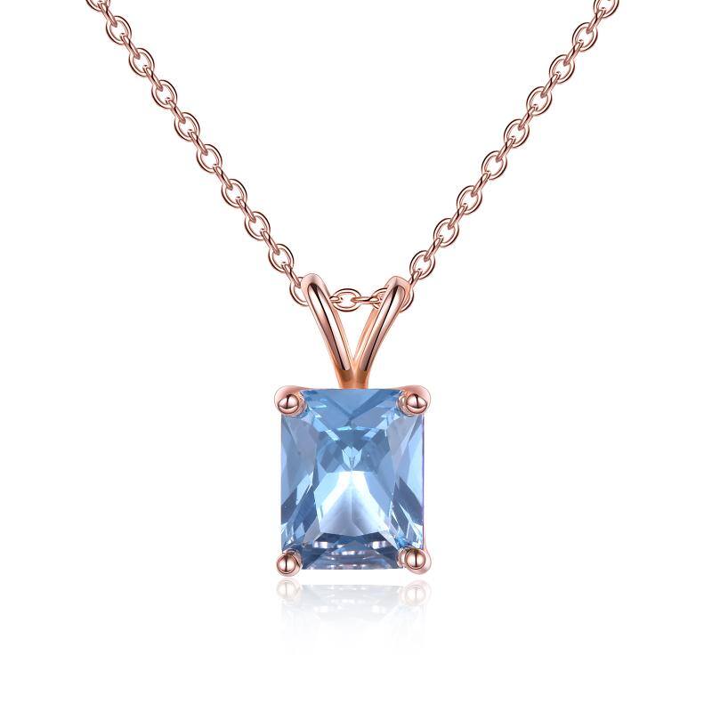 Rose Gold Plated S925 Sterling Silver Square Cut Birthstone Necklace