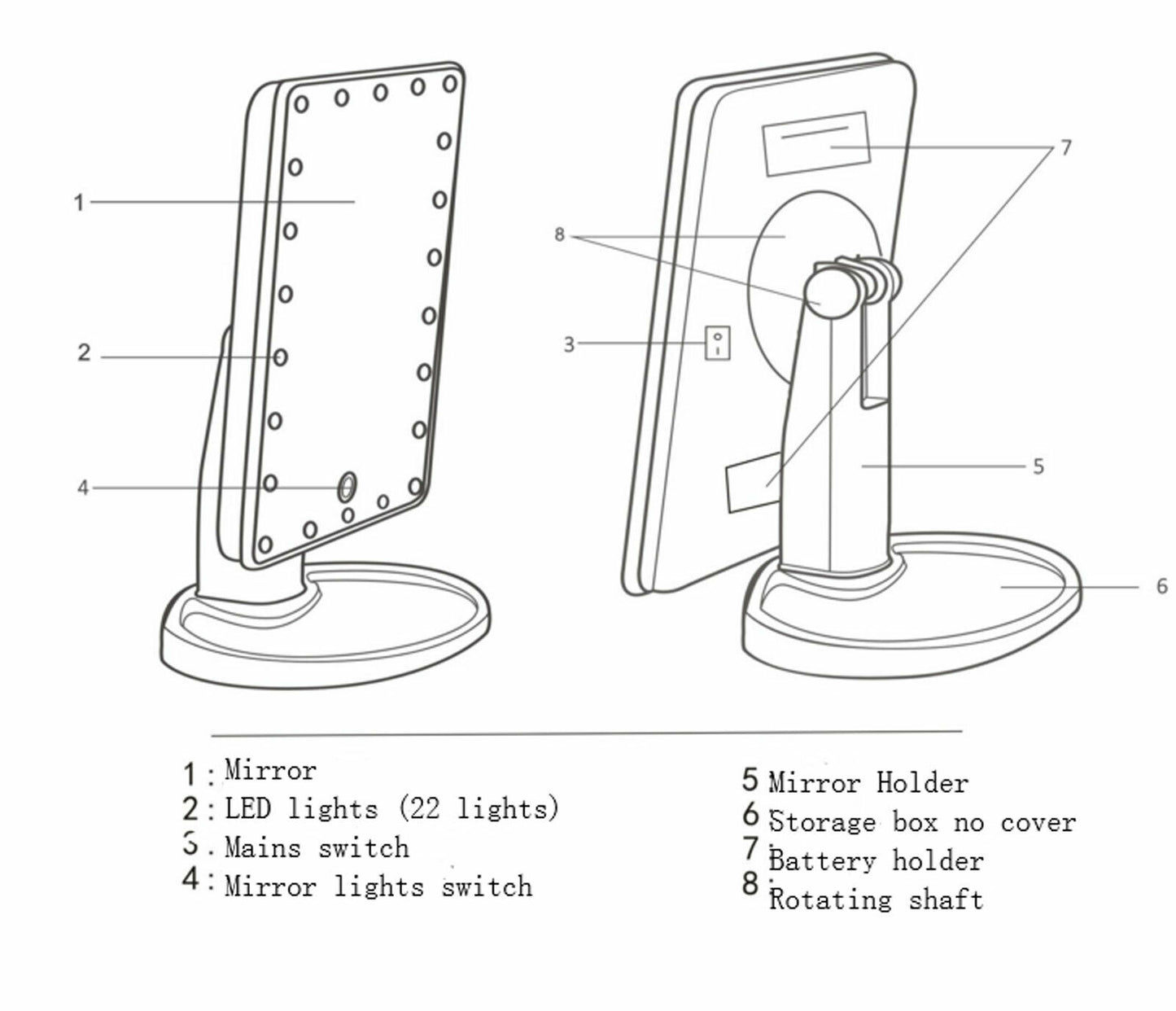 Makeup Mirror Portable 22 led - Touch screen