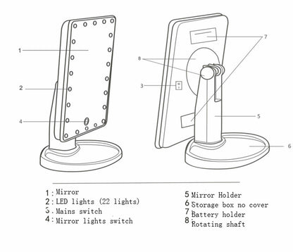 Makeup Mirror Portable 22 led - Touch screen